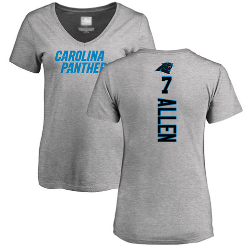 Carolina Panthers Ash Women Kyle Allen Backer V-Neck NFL Football #7 T Shirt->nfl t-shirts->Sports Accessory